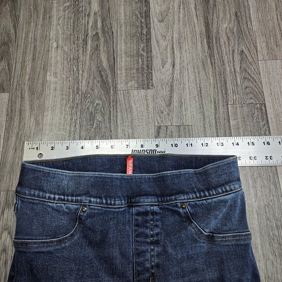 Spanx Jeans Womens Medium Blue Skinny Jeggings Pull On Distressed Raw Hem - Picture 8 of 12